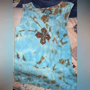 Y2K country girl rare 2000s tie dye cross sequin wifebeater tank top